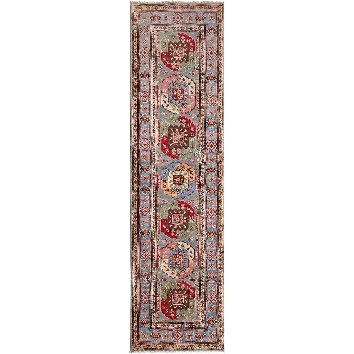 Kazak Geometric Medallion Runner Rug