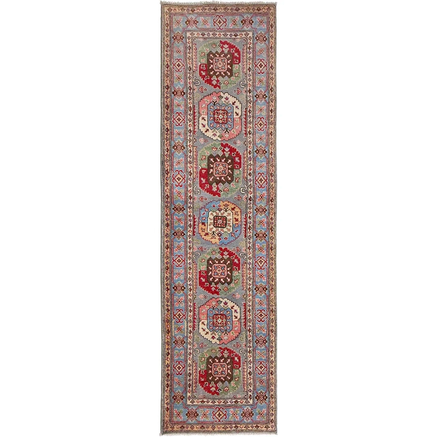 Kazak Geometric Medallion Runner Rug
