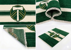 Hand-knotted wool Portland soccer club flag rug in green and gold
