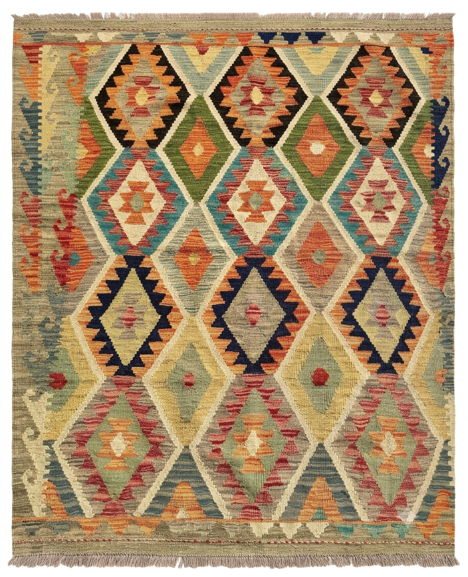 Geometric Diamond Grid Kilim