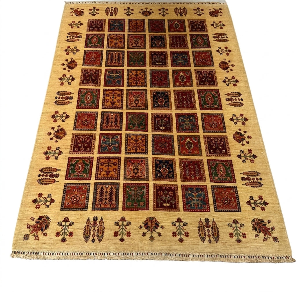 Afghani Chobi Garden Compartment Mosaic Area Rug
