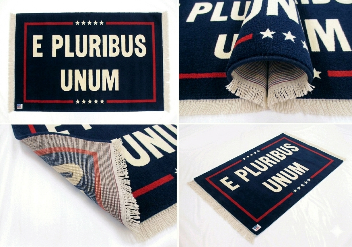 "E Pluribus Unum" Patriotic Hand-Knotted Wool Wall Flag