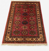 Oriental Crimson & Gold Geometric Floor Rug