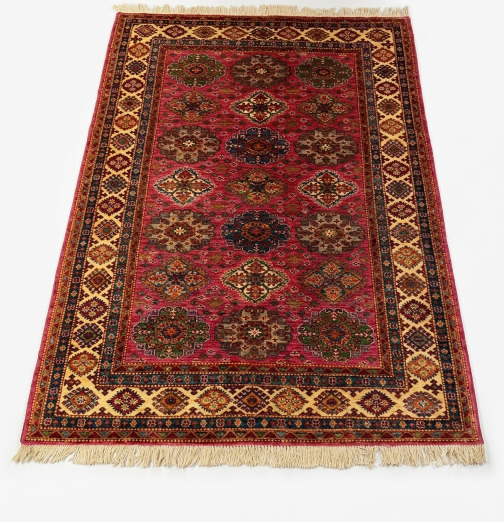 Oriental Crimson & Gold Geometric Floor Rug