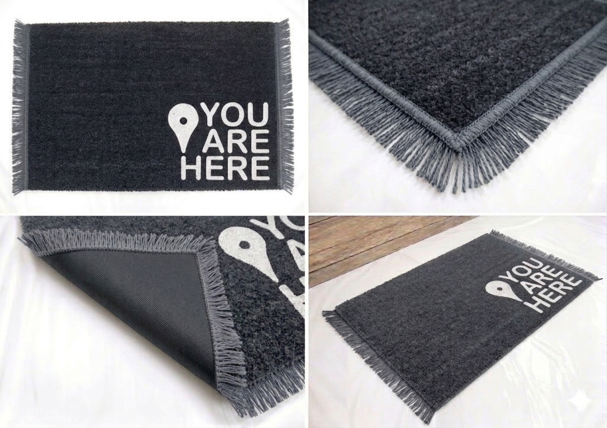 "You Are Here" Novelty Hand-Knotted Wool Doormat