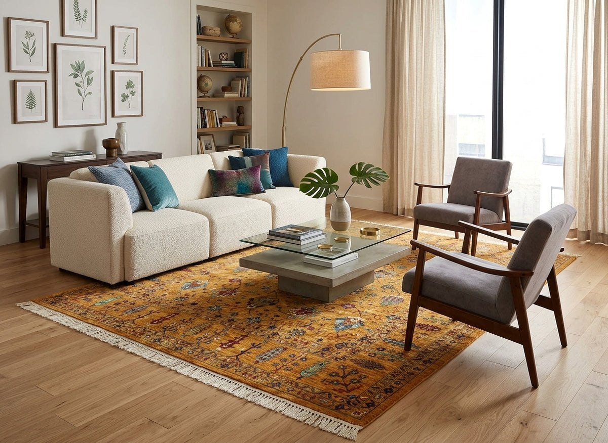 Mughal Stylized Vine Honey Ochre Accent Rug