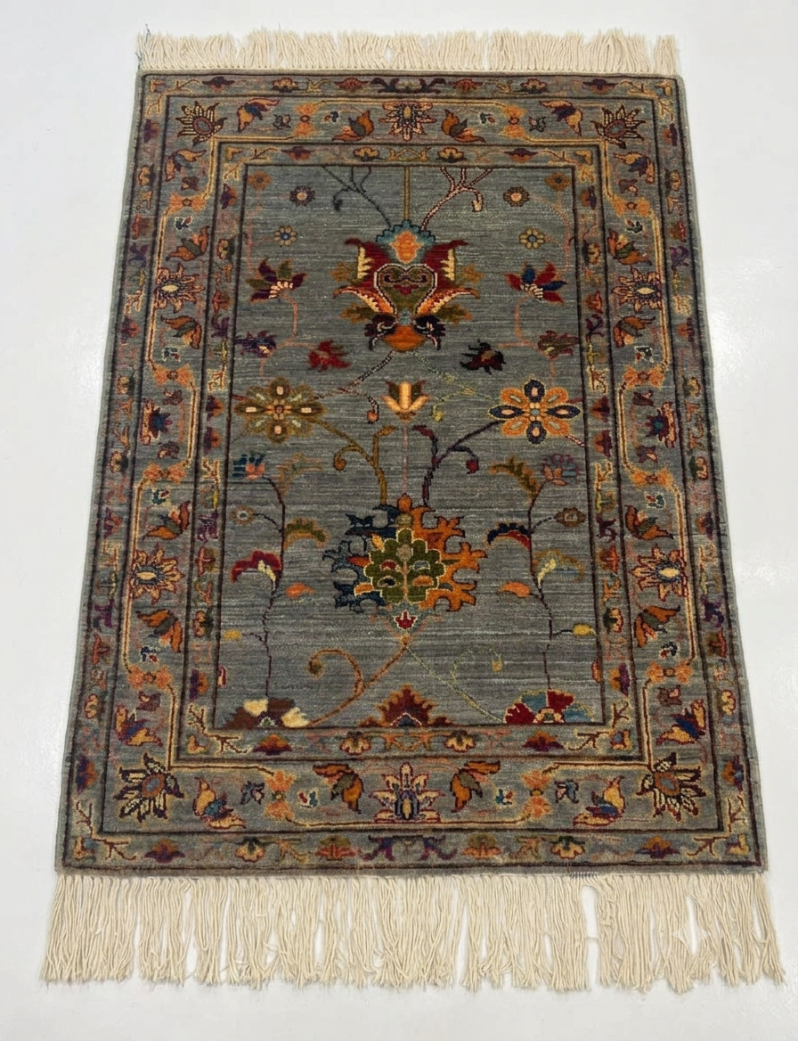 Slate Blue & Gray Floral Small Accent Rug