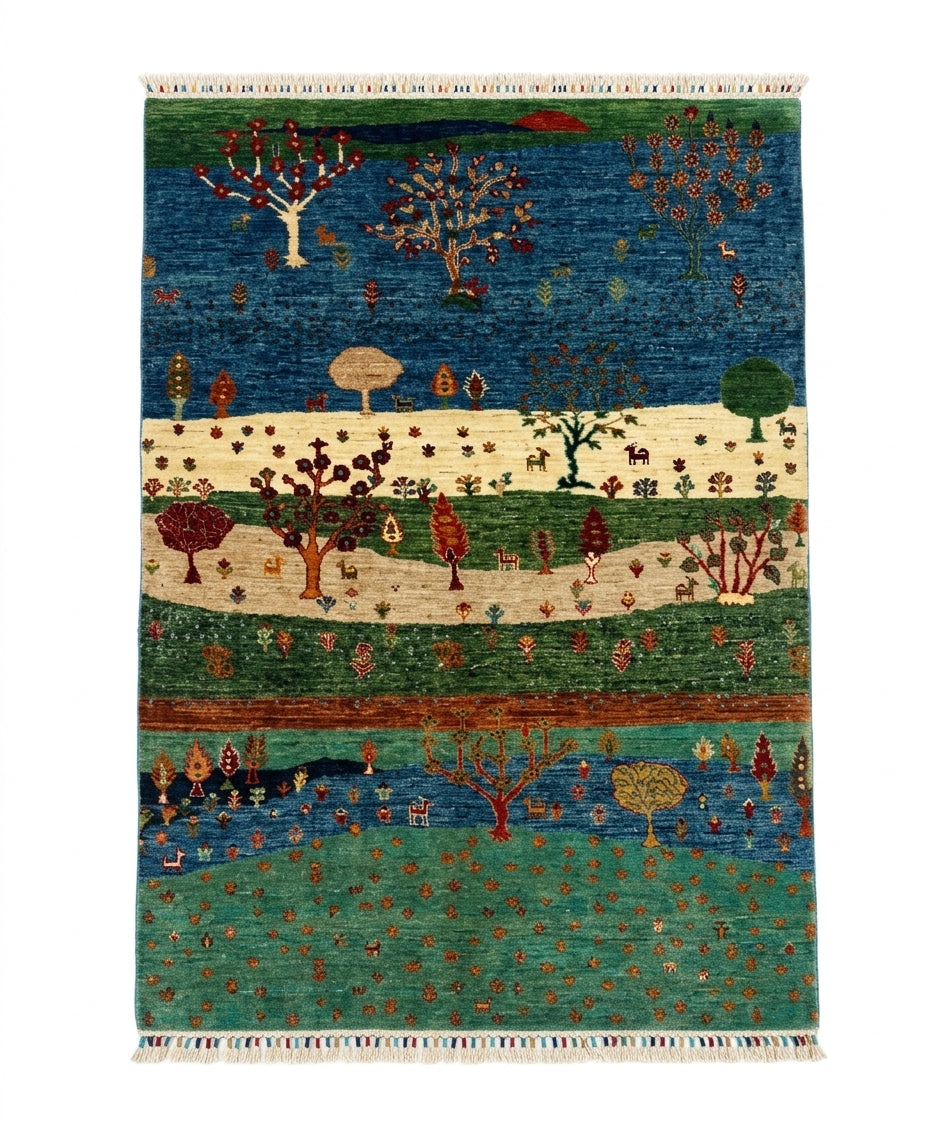 Gabbeh Pastoral Tree of Life & Wildlife Landscape Rug