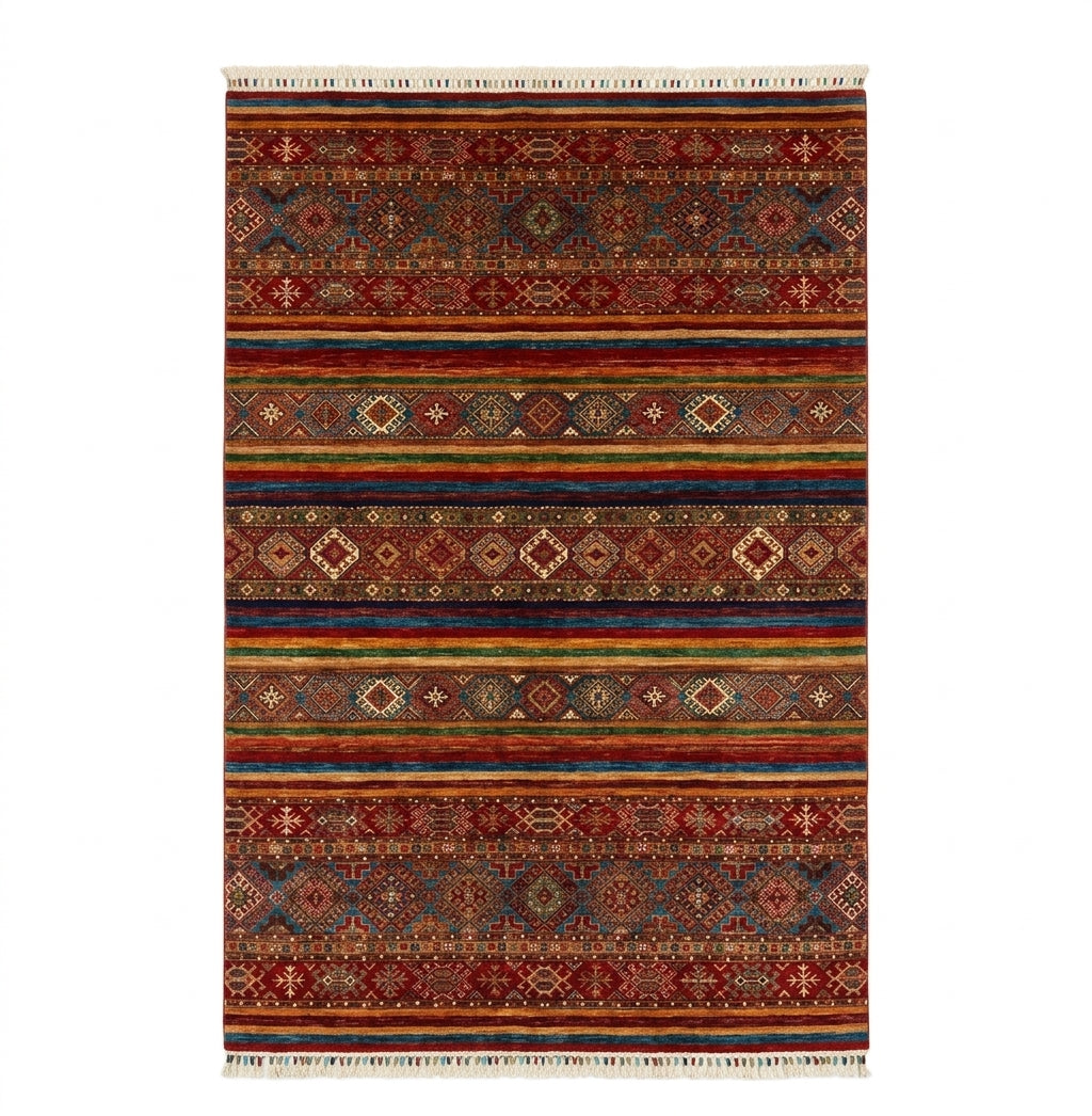 Shirazi Diamond Kilim-Style Hand-Knotted Wool Rug