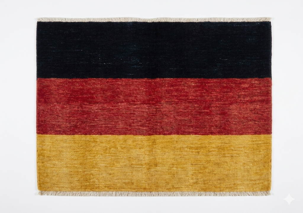 Hand-knotted wool Germany flag rug in black, red and gold