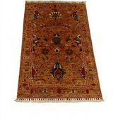Palmette & Tree-Bordered Wool Area Rug