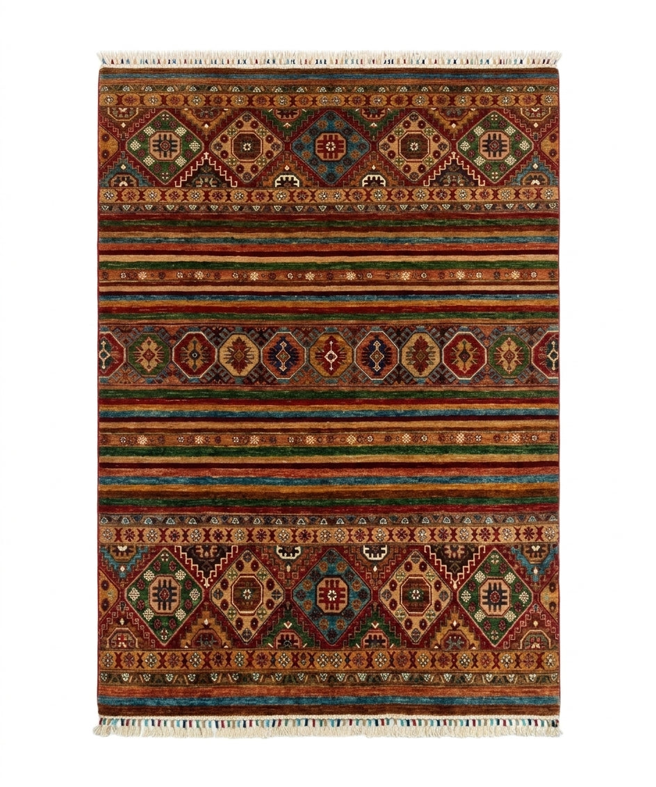 Qashqai Striped Diamond Lattice Wool Area Rug