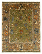 Oushak Floral Vase & Serrated Leaf Wool Area Rug