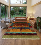 Modern Gabbeh Tree of Life Multicolored Area Rug