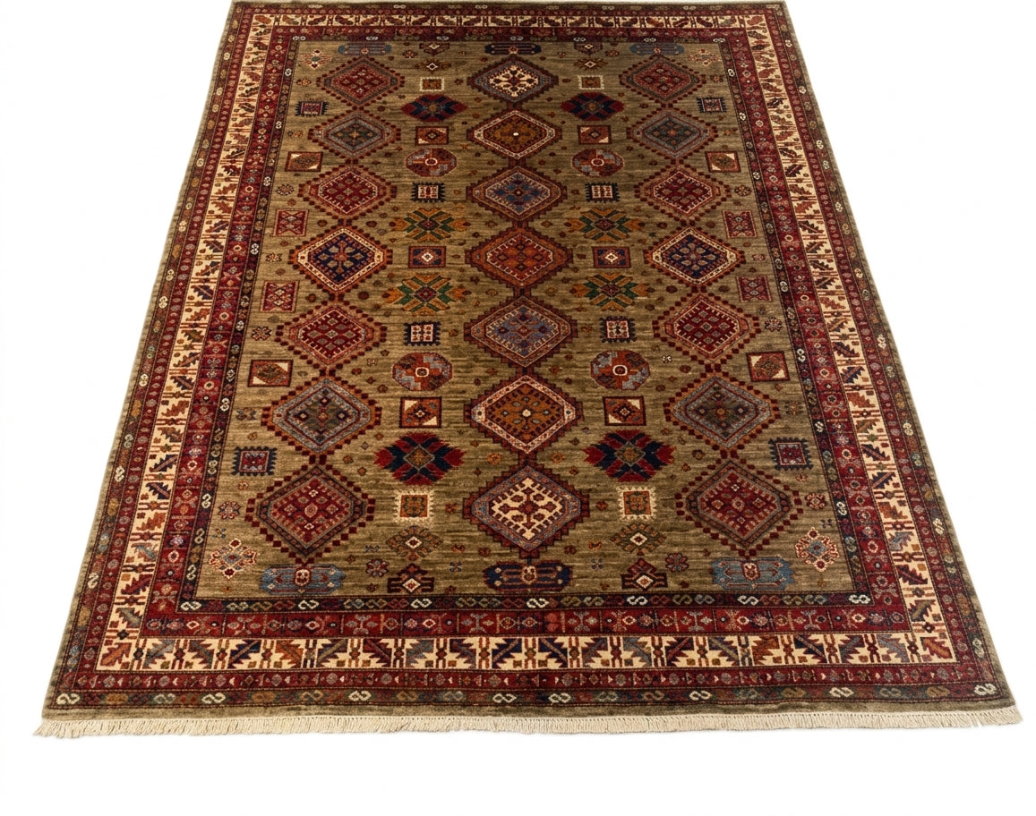 Shirvan Caucasian Tribal Lattice Wool Area Rug