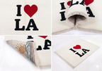 Hand-knotted wool I Love LA sketch rug, multicolor