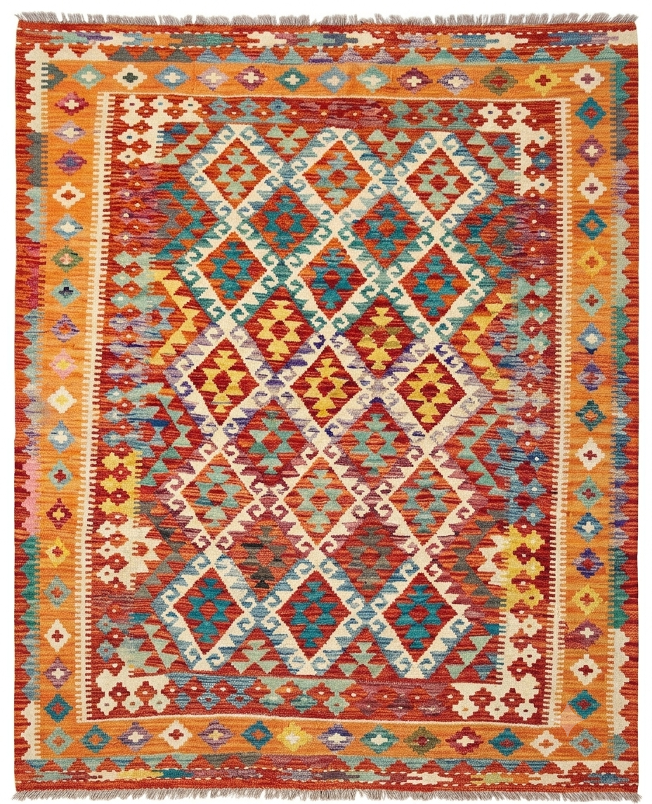 Bright Terracotta & Teal Flatweave kilim