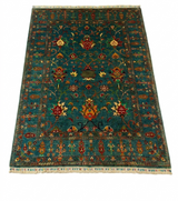 Peacock Teal Floral Wool Carpet