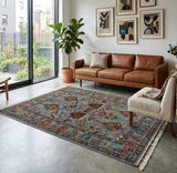 Muted Slate Blue Classical Floral Area Rug