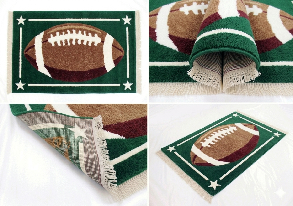 Classic Rugby Ball Hand-Knotted Wool Wall Hanging