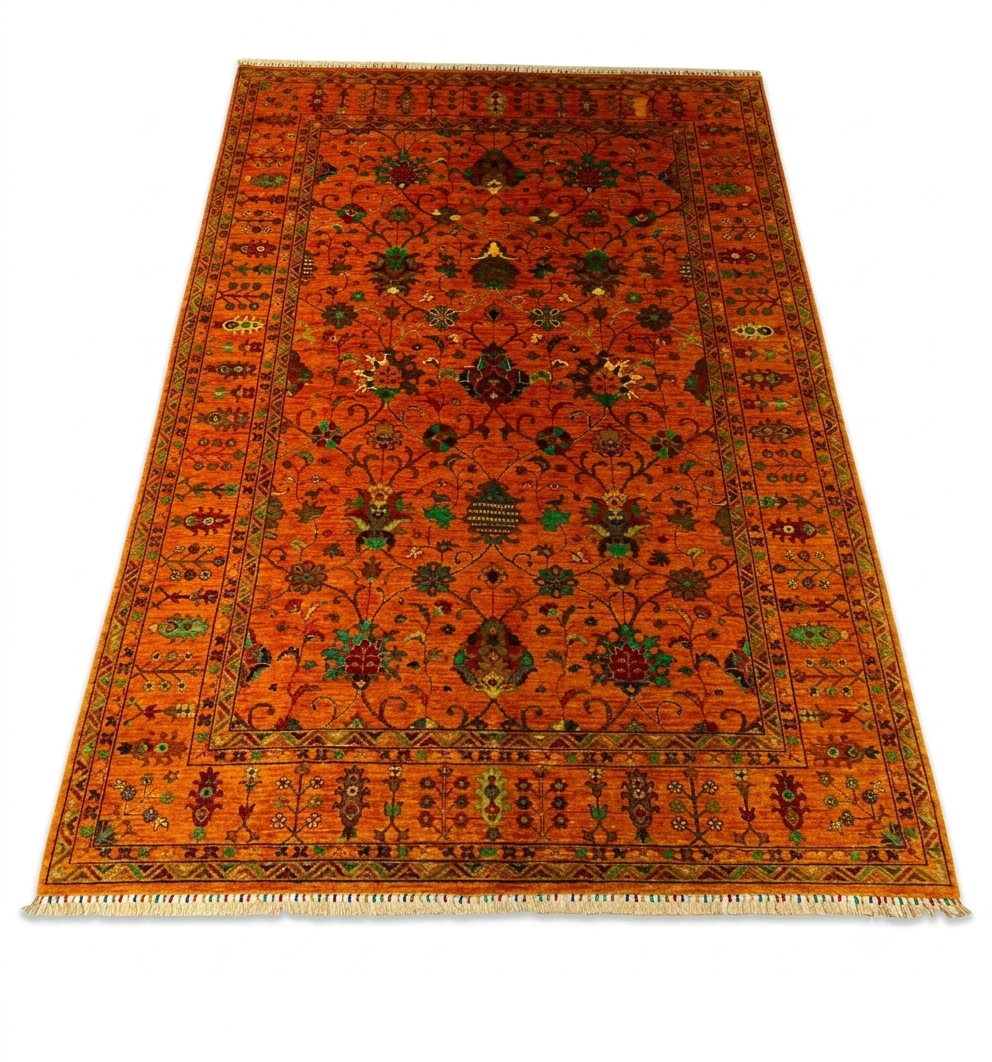 Rust Orange & Emerald Jewel-Toned Area Rug
