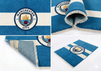Hand-knotted wool Manchester City flag rug in sky blue and white