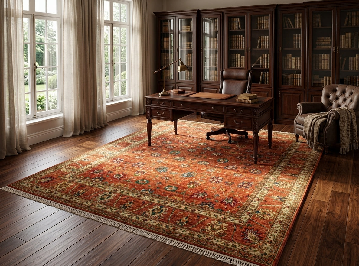 Peshawari Shah Abbas Sprawling Brick Red Area Rug