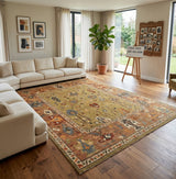 Oushak Floral Vase & Serrated Leaf Wool Area Rug