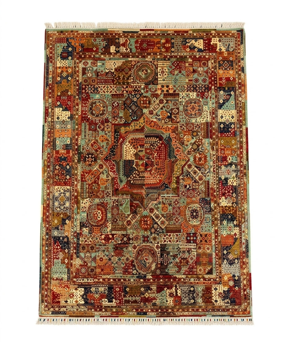 Geometric Kaleidoscope Medallion Hand-Knotted Area Rug