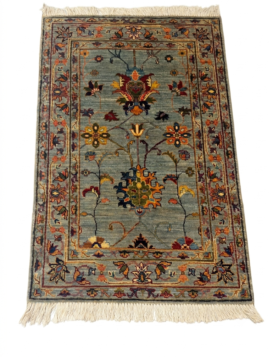 Slate Blue & Gray Floral Small Accent Rug