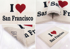 Hand-knotted wool I Love San Francisco sketch rug, multicolor
