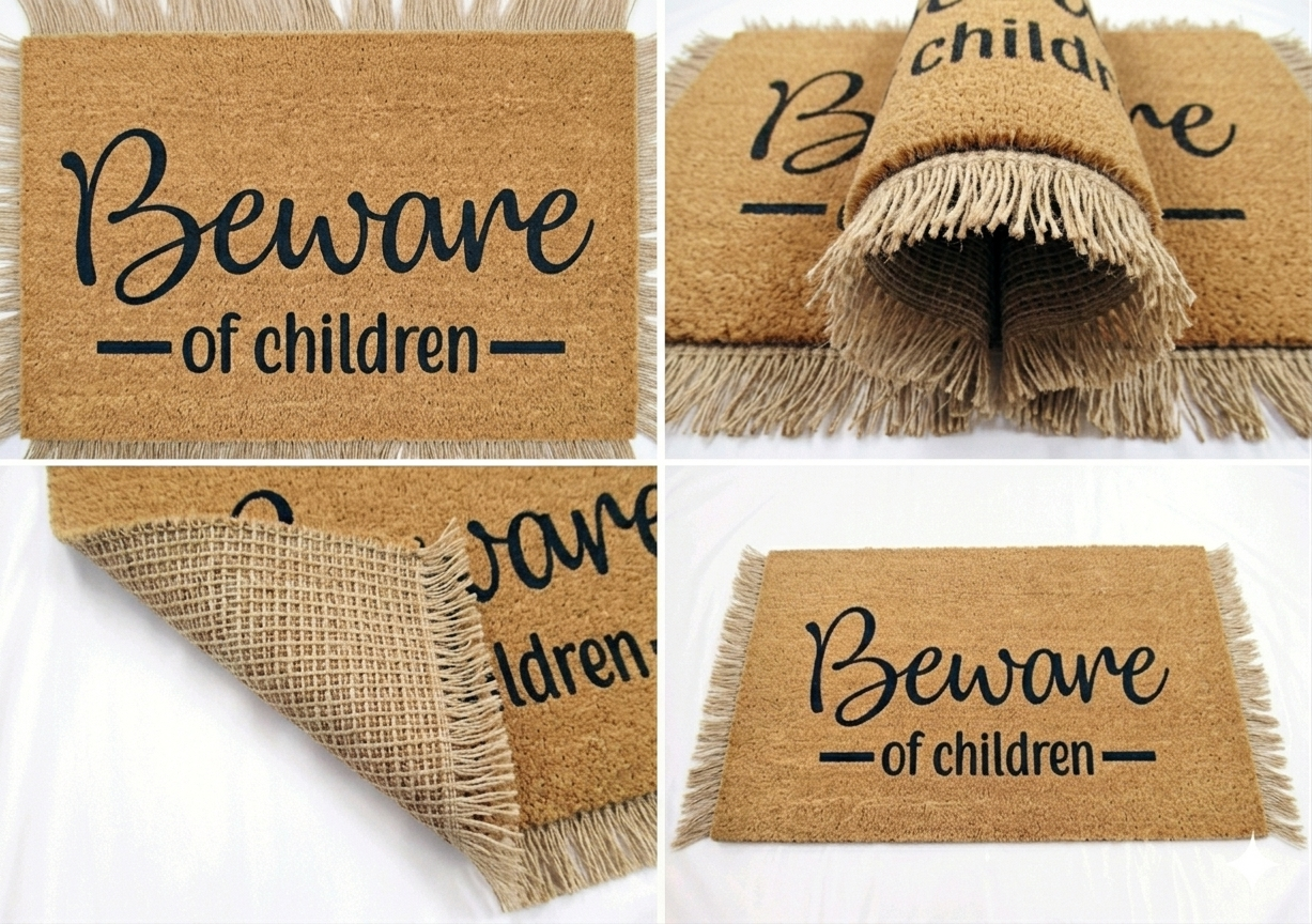 "Beware of Children" Funny Hand-Knotted Wool Doormat
