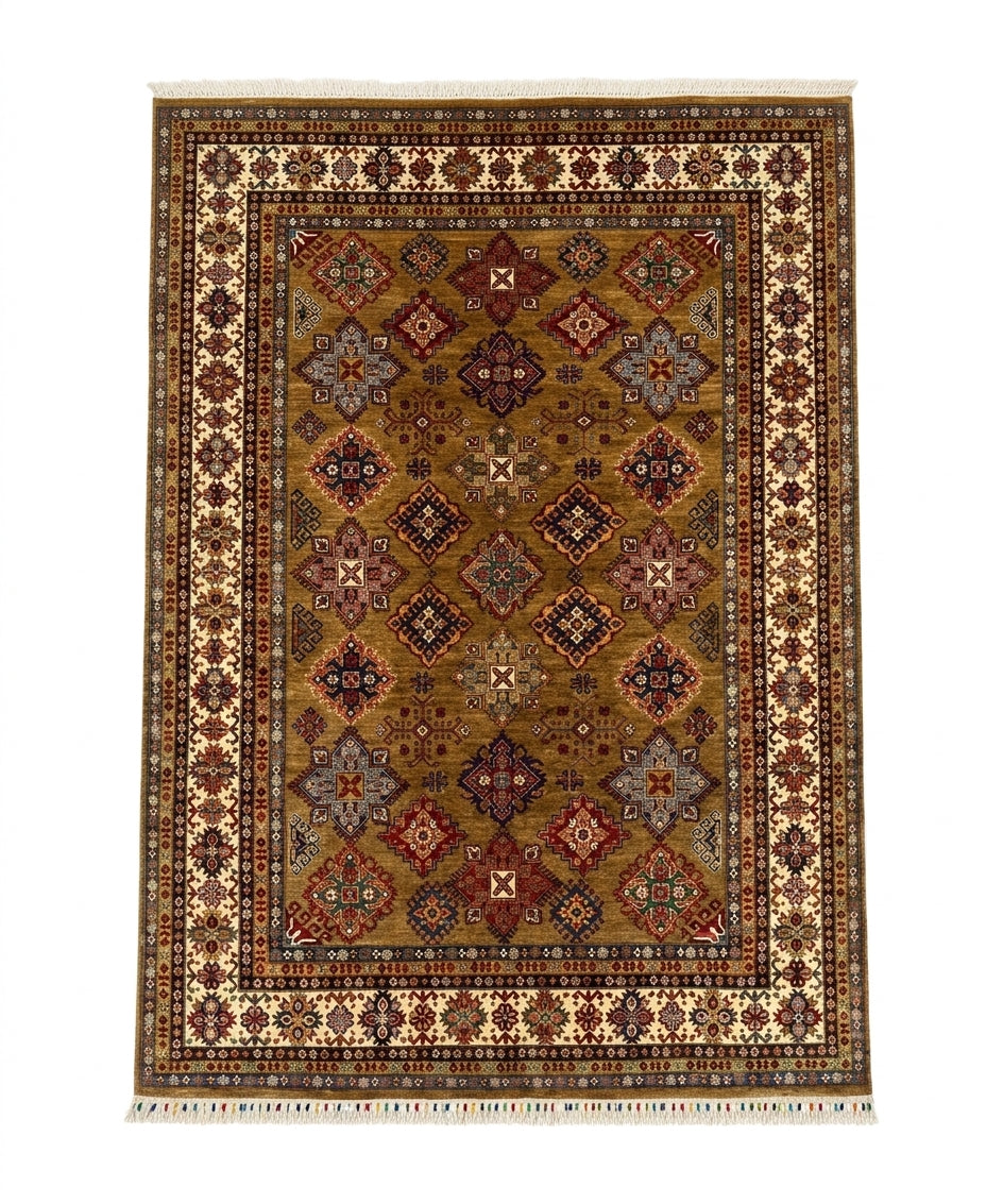 Khorasan Geometric Star-Medallion Hand-Knotted Area Rug