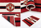 Hand-knotted wool Manchester United flag rug in red, white and black