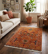 Palmette & Tree-Bordered Wool Area Rug