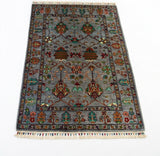 Muted Slate Blue Classical Floral Area Rug