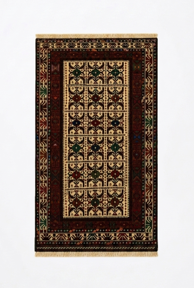 Antique Baluch Grid Compartment Rug
