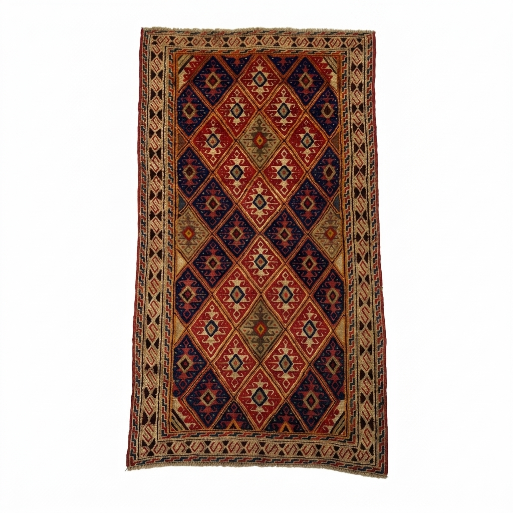 Rustic Terracotta and Navy Tribal Geometric Mat