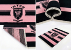 Hand-knotted wool Inter Miami flag rug in pink and black