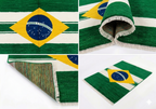 Hand-knotted wool Brazilian flag rug in green, yellow and blue