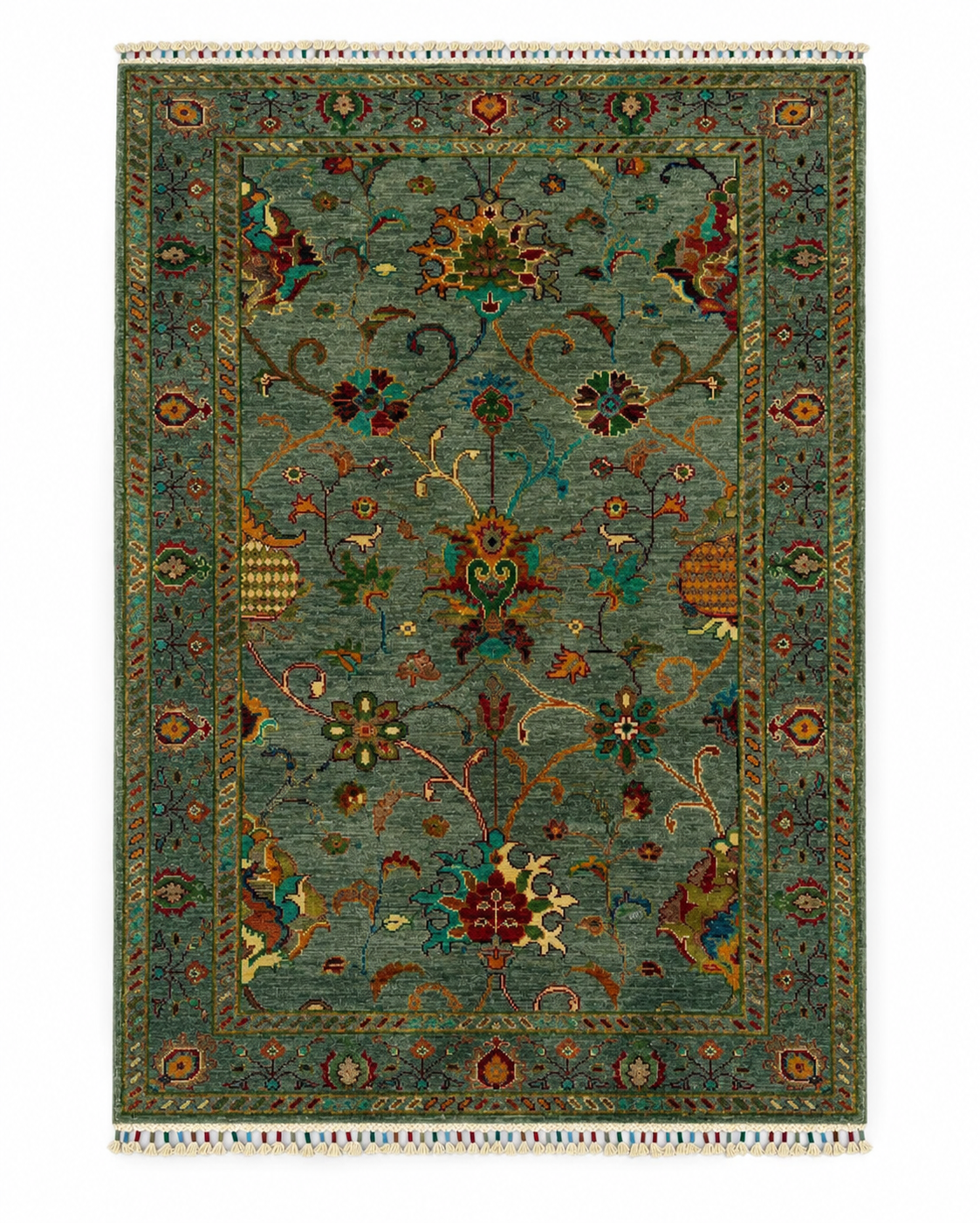Green & Sage Oriental Medallion Accent Rug
