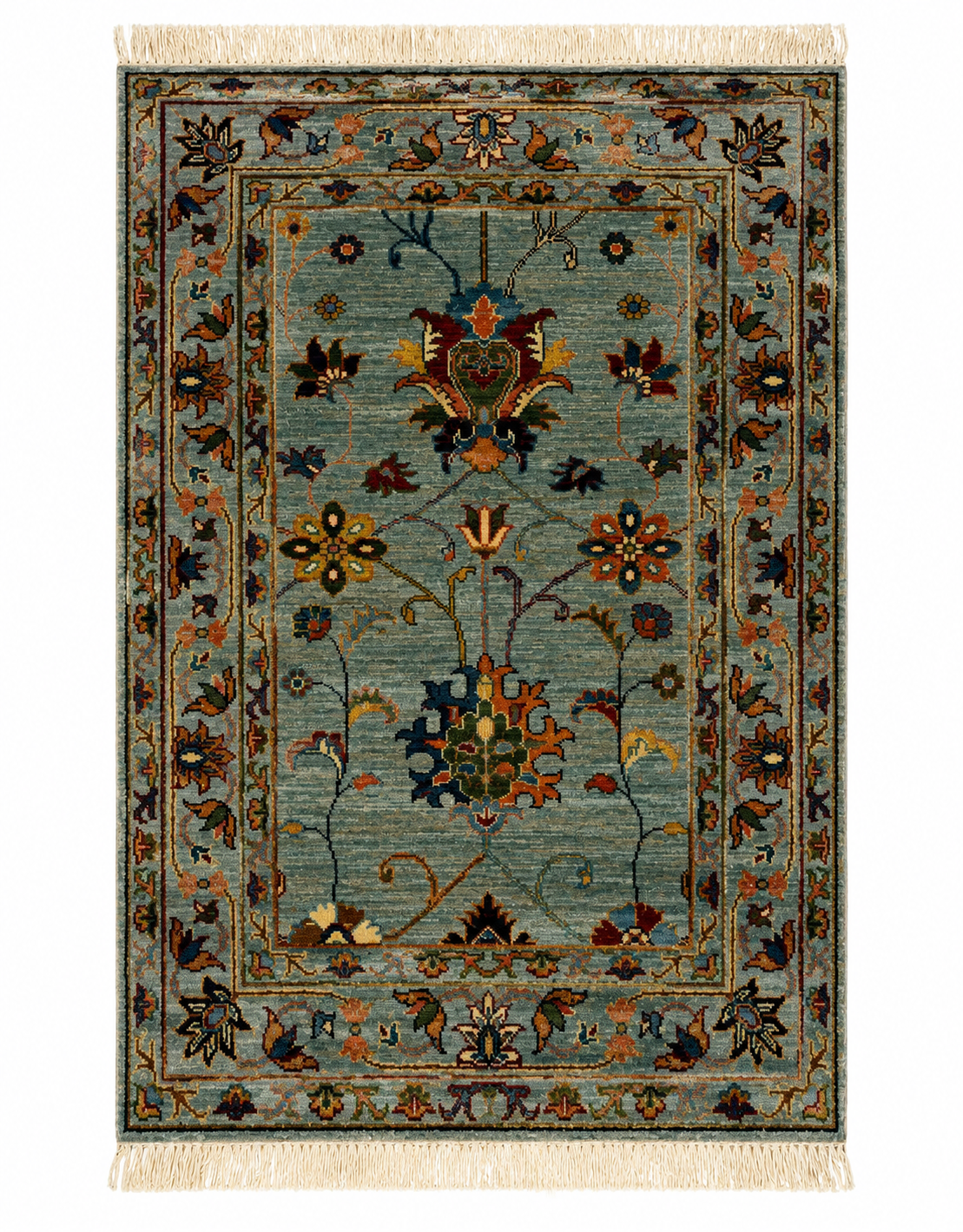 Slate Blue & Gray Floral Small Accent Rug