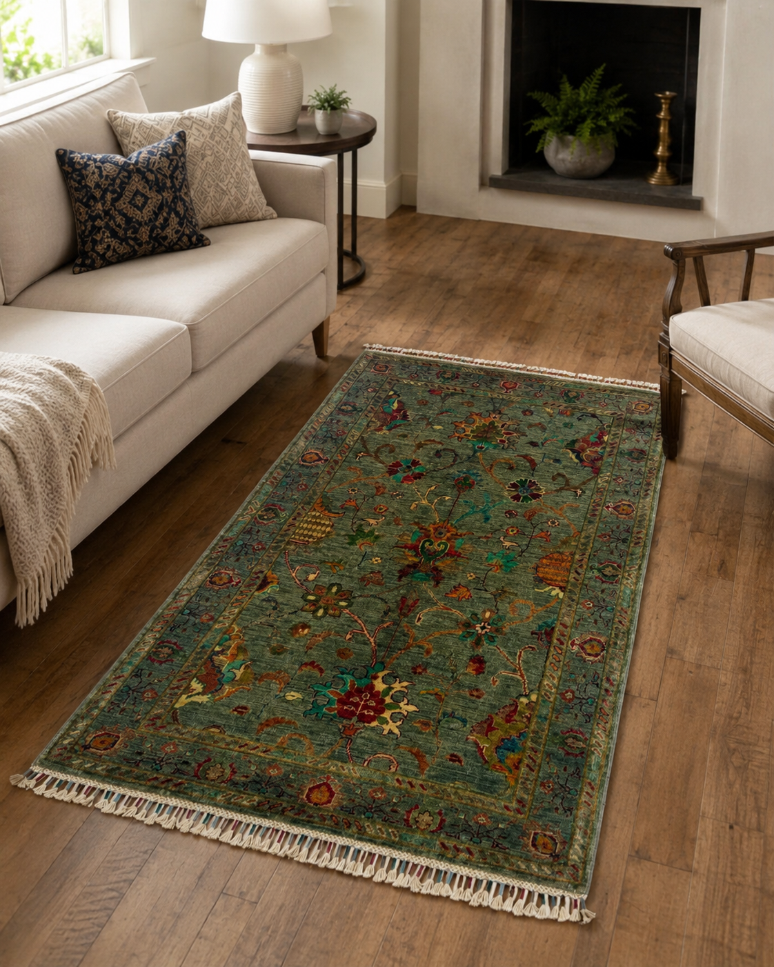 Green & Sage Oriental Medallion Accent Rug