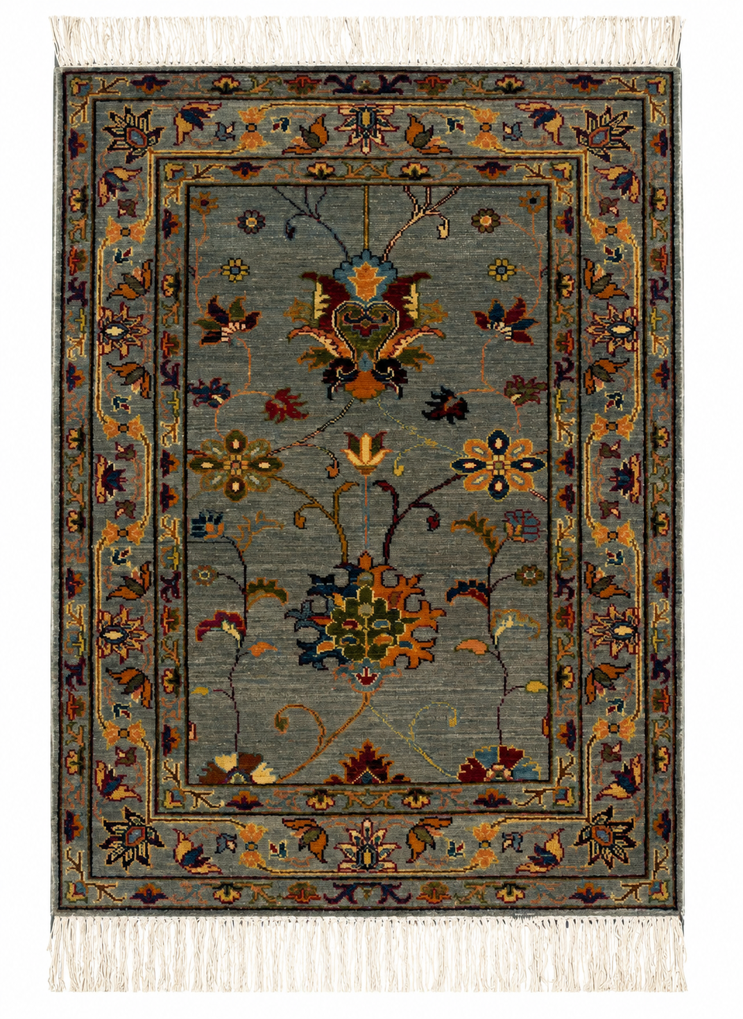 Slate Blue & Gray Floral Small Accent Rug