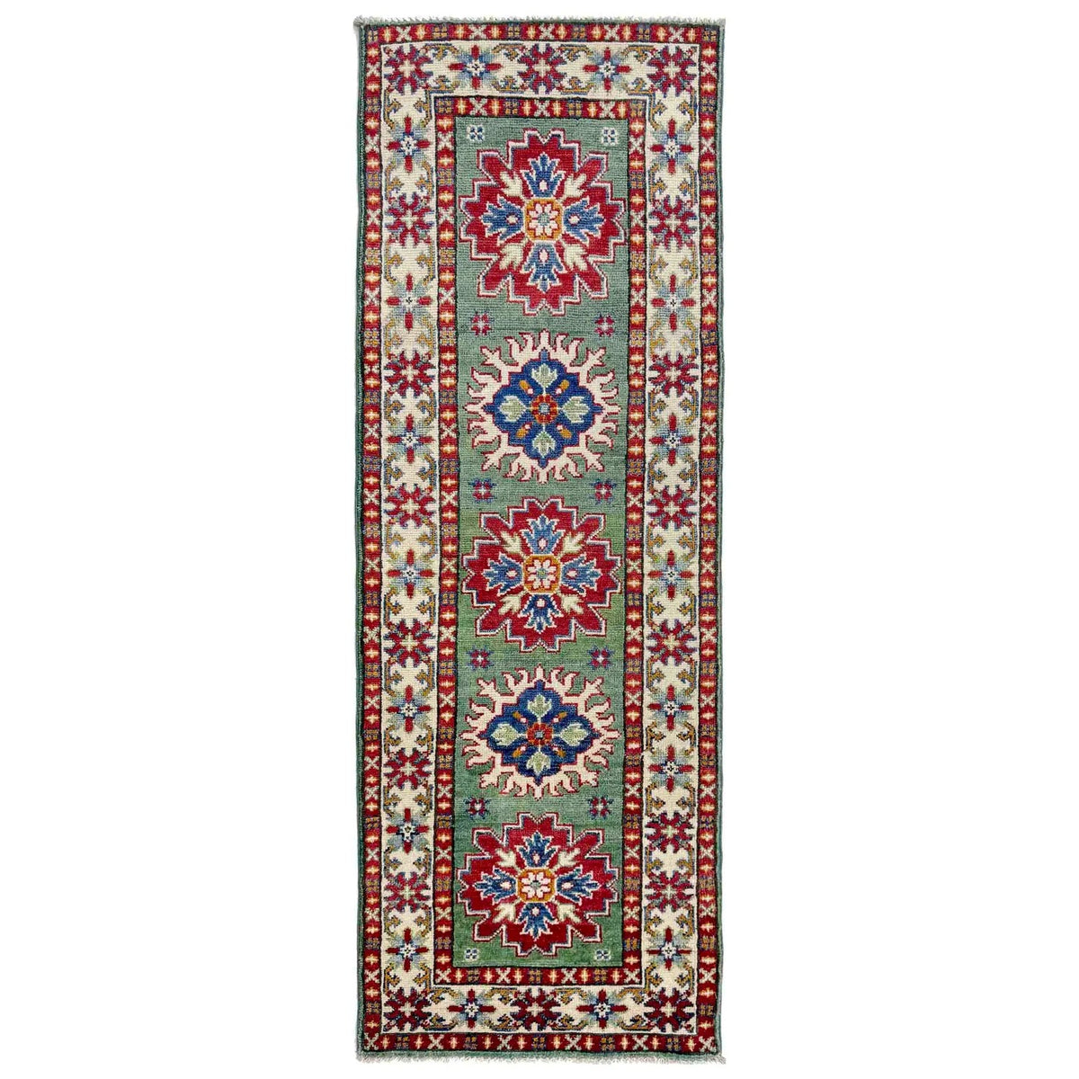 Kazak Geometric Star Medallion Runner Rug