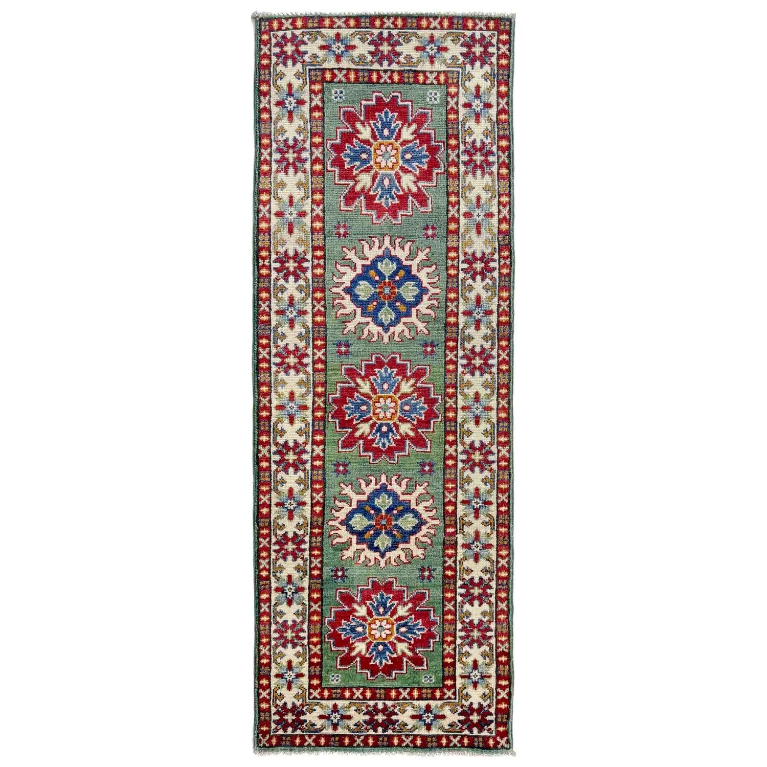 Kazak Geometric Star Medallion Runner Rug
