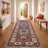 Kazak Geometric Star Medallion Runner Rug