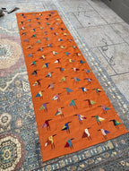 Terracotta Orange Bird Motif Kilim Runner