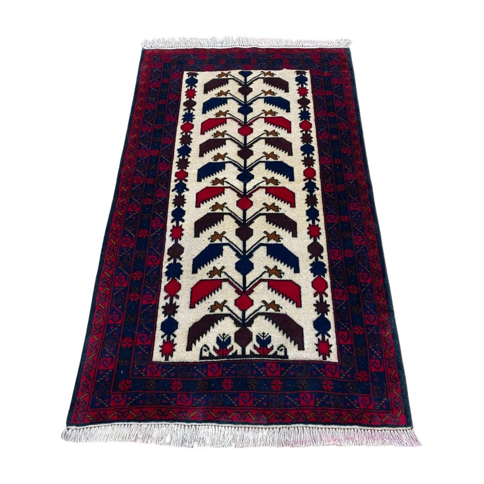 Baluchi Tree of Life Handmade Ivory and Navy Mat