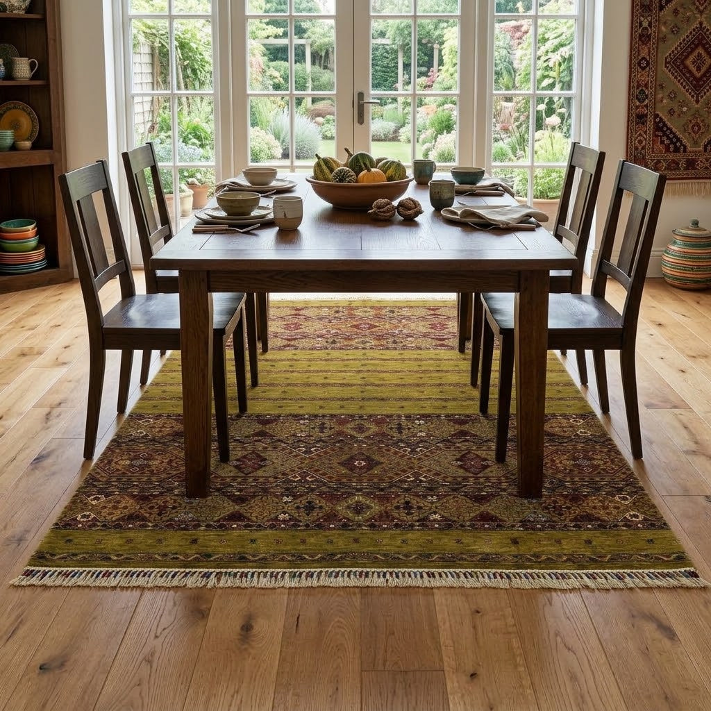 Olive Striped Tribal Diamond Rug